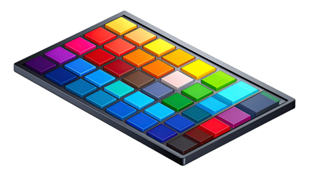 Vibrant Color Palette Grid: Modern Design Swatches & Creative Hues on Dark Background. Abstract Colorful Squares for Digital Art, UI/UX, and Visual Projects.