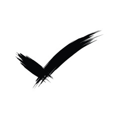 Black brush check mark in grunge texture style.