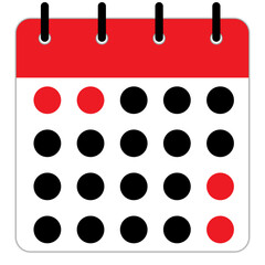 Calendar or appointment schedule flat icon icon for apps and websites | Calendar isolated vector black and red  modern icon with circular space for day
