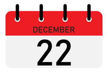 Day calendar with date December 22 | Vector flat daily calendar icon | Date and time, day, month | Holiday | Start up icon