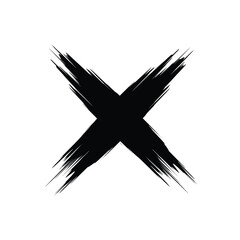 Hand drawn black X mark with brush stroke texture.