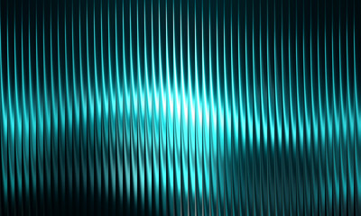 Fractal glass abstract background with vertical wavy lines in shades of teal and turquoise, creating a sense of fluid motion and depth, illuminated by bright light