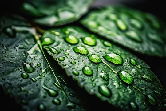 Close-up of wet leaves with water droplets (1) - Powered by Adobe