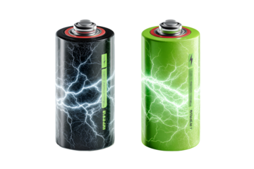 Two aa batteries with lightning effect isolated on transparent background