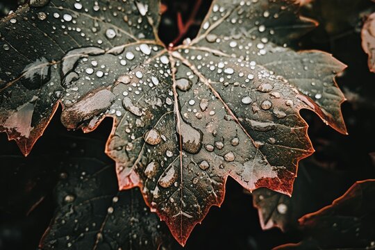 Close-up of a wet grape leaf with water droplets