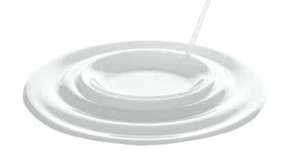 A stream of white liquid cascading into concentric rings of a white, circular pool