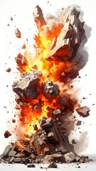 Exploding rocks in fiery destruction