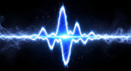 Abstract blue sound wave with energy and light effects