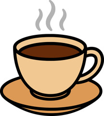 Stylized flat vector of a steaming coffee cup with bold clean outline