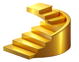 Golden Spiral Staircase to Success. Elegant 3D render symbolizing growth, achievement, and luxury. Isolated on black, ideal for business, finance, and personal development concepts.