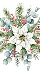 Elegant Christmas Floral Arrangement with Poinsettia, Berries, and Eucalyptus.