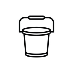 A blackandwhite vector graphic depicts a bucket with a curved handle