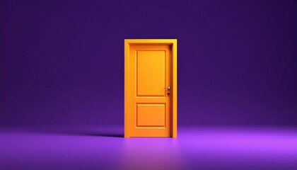 Orange Door with Opportunity  Choice Concept on Vibrant Purple Background.