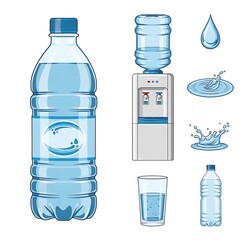 Hydration Essentials - Water Bottle, Dispenser, and Refreshing Water Elements.