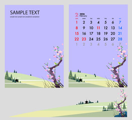 梅の花と野鳥の風景の表紙イラスト,カレンダー