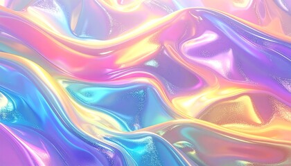 Obraz premium A mesmerizing abstract digital artwork showcasing iridescent, flowing, rippled textures with a glossy, reflective, and vibrant sheen