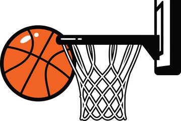 Basketball soars towards net in vector graphic style for sports fans