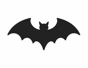 Fototapeta premium Silhouette of a black bat with wings spread wide against a white background