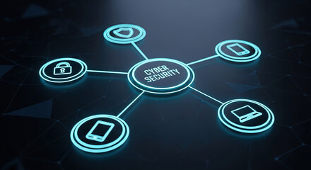 Cyber Security Concept with Glowing Icons for Data Protection, Network Safety and Digital Privacy. Modern Technology and Business Security Solutions
