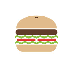 Vector Illustration Of A Minimalist Geometric Hamburger Icon. Simple Flat Design Fast Food Graphic . Vector Food Icon Set Element : Burger