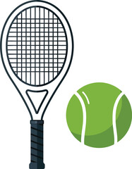 Get ready to play tennis with a racket and bright green tennis ball