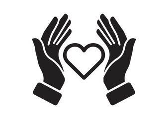 Obraz premium Heart in palms icon, Heart in palms solid vector