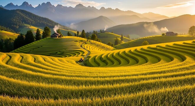 Golden Rice Terraces of Mu Cang Chai, Vietnam - A Breathtaking Landscape.