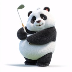 Playful Cartoon Panda Enjoying Golf on a White Background