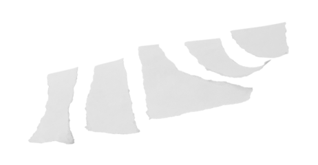 Dynamic abstract composition of torn paper fragments on a striking on a Transparent Background