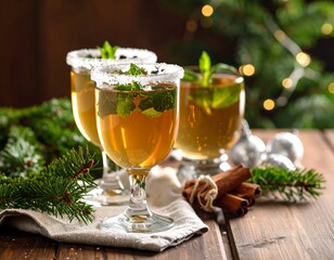 Festive drinks with mint and cinnamon