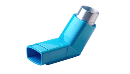 Blue Asthma Inhaler on Black Background - Medical Device for Respiratory Relief, Allergy, and COPD Treatment