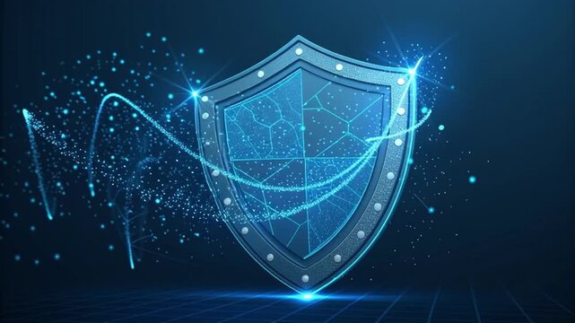 Cyber security shield glowing blue digital protection concept with futuristic technology background, secure network defense symbol, online safety, and data privacy for advanced cyber security digital