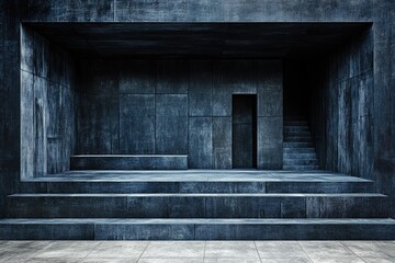 Obraz premium Dark, industrial, concrete interior space with steps
