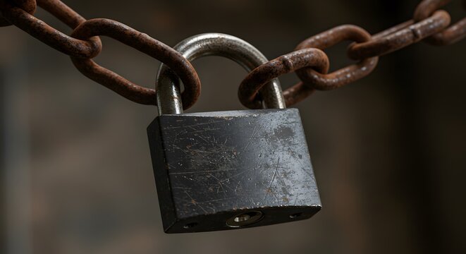 Rusty chain and padlock