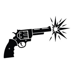 Silhouette of a firing revolver isolated on white background