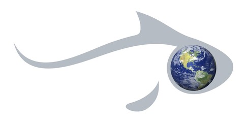 The stylized fish symbol with a globe.
