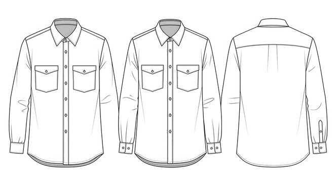 Mens long sleeve shirt technical drawing
