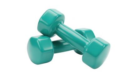 Glossy Teal Dumbbells Isolated On Black For Fitness