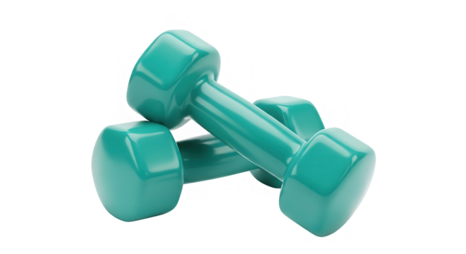 Glossy Teal Dumbbells Isolated On Black For Fitness