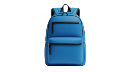 Sleek Blue Backpack With Black Zippers On Dark Background