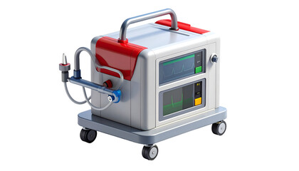 Advanced Medical Ventilator & Patient Monitor. High-Tech ICU Life Support Equipment on Wheels, Isolated on Black. Modern Hospital Healthcare Technology Device for Critical Care