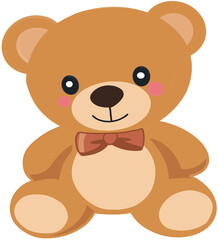 Obraz premium Cute Brown Teddy Bear with Bow Tie — Adorable Cartoon Toy Illustration for Kids and Nursery Decor