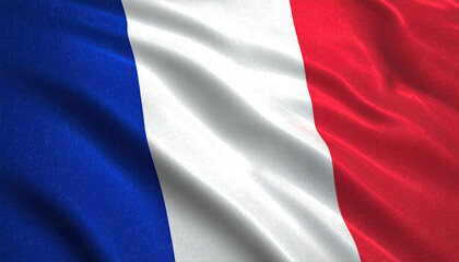 A waving, close-up view of a three-striped tricolor flag in vibrant colors