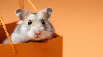 cute hamster peeking from orange bag