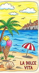 Beachfront Bliss - Ice Cream, Palm Trees, and Coastal Charm.