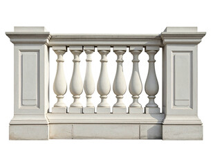 Ornate white stone balustrade, classical design, with elegant columns, isolated on black