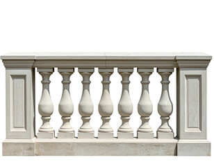 Classical white stone balustrade, columns, rectangular posts, dark backdrop, decorative