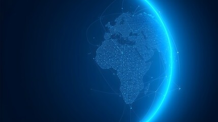 Digital holographic globe with glowing network connections representing global technology, communication, data exchange, and futuristic connectivity, symbolizing innovation, worldwide connection, and 