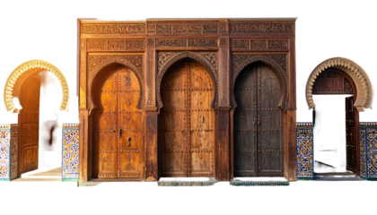 Ornate wooden doors and arched entryways with intricate carved details