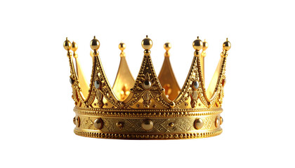 A detailed golden crown on a white background.